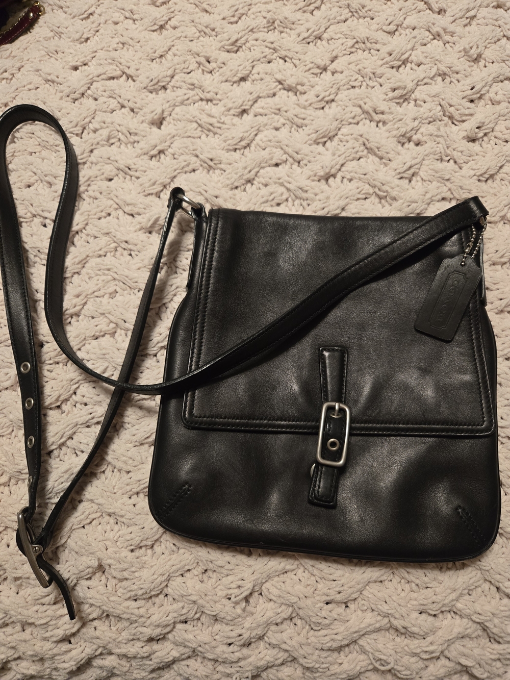 Coach Black Leather Crossbody with Buckle Detail